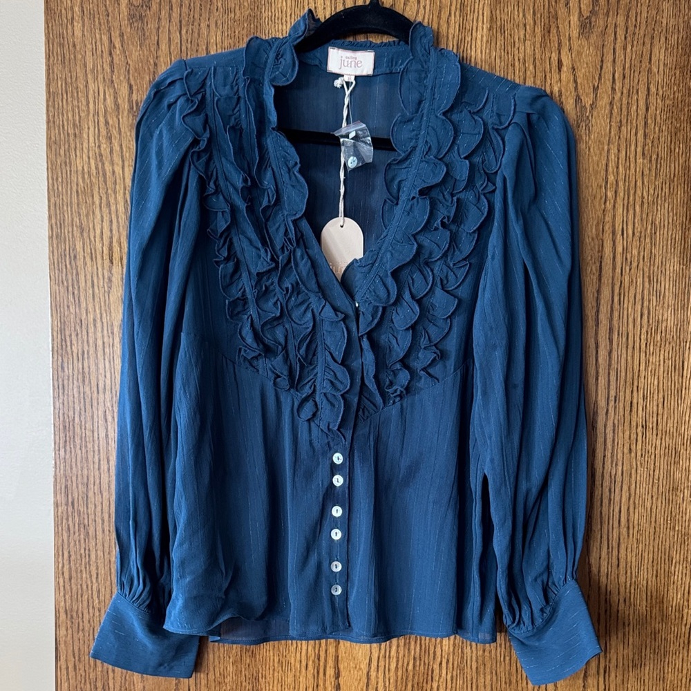 NWT Calling June Teal Ruffle Women's Top size M (8-10)